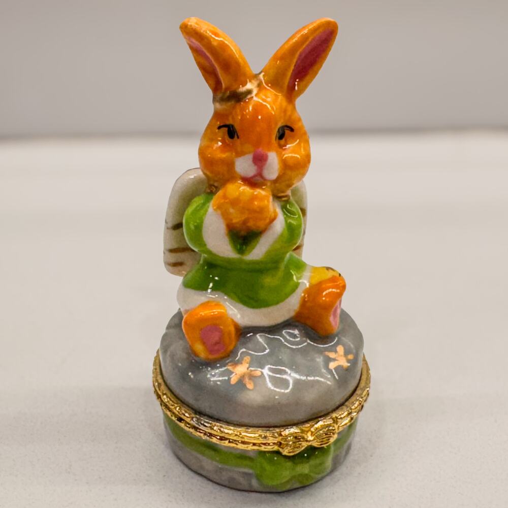 Vintage Angel Bunny Porcelain Hinged Trinket Box Praying Rabbit Figurine Easter